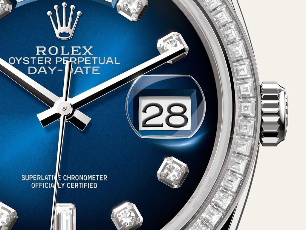 Rolex Day-Date 36 White Gold Blue Ombre Diamond Dial Diamond Bezel