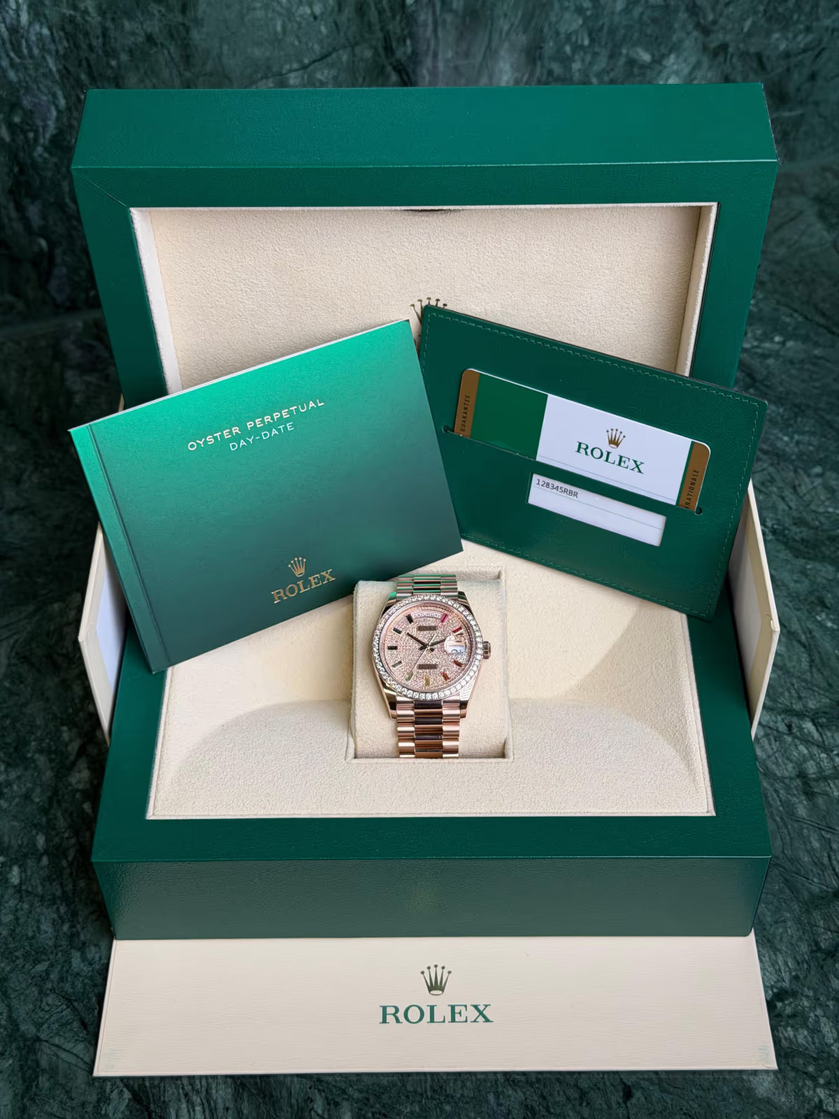 Rolex Day-Date 36 ainbow Rose Gold Diamond Bezel